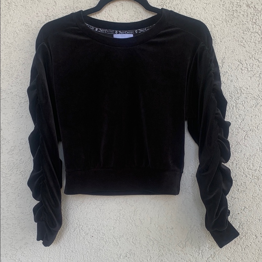 Juicy Couture Black double Ruched long sleeve Crop velvety sweatshirt